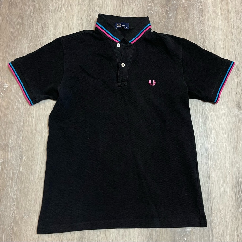 Fred Perry black pink blue short sleeve logo polo shirt